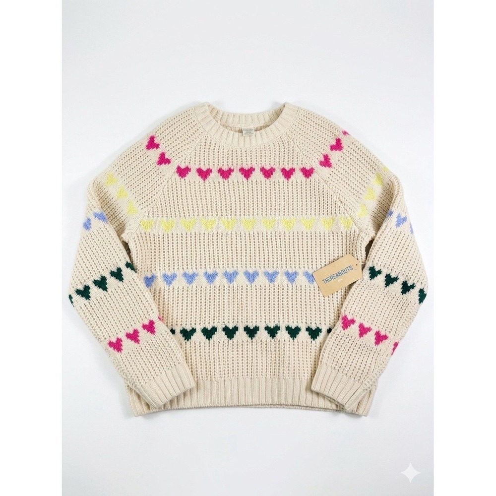 Thereabouts Plus Girls 3XL 22.5P Sweater Whitecap Hearts Knit Cream Chunky NWT